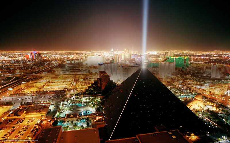 Las Vegas Skyline at Night — Black, Dramatic, Photograph, Pyramid Building, Light Beam