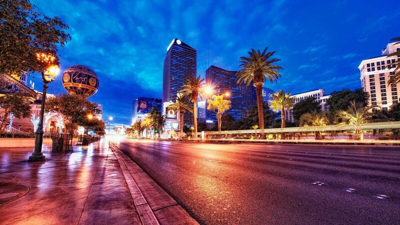 Las Vegas Street at Night — Blue, Dramatic, Photograph