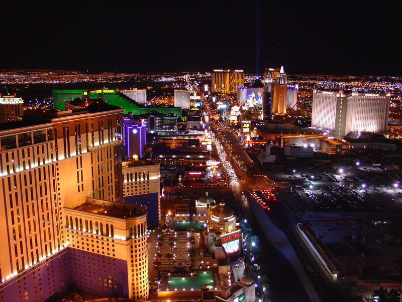Las Vegas Strip at Night — Black, Dramatic, Photograph, Buildings, Cars