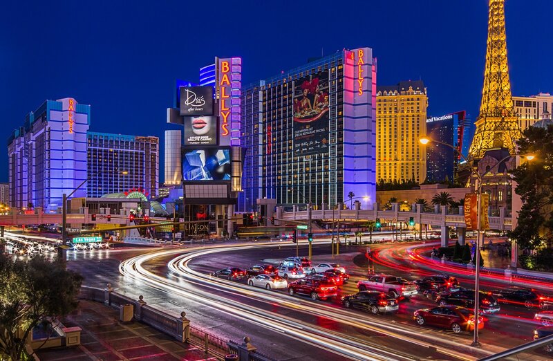 Las Vegas Strip at Night — Blue, Dramatic, Photograph, Bally's Hotel