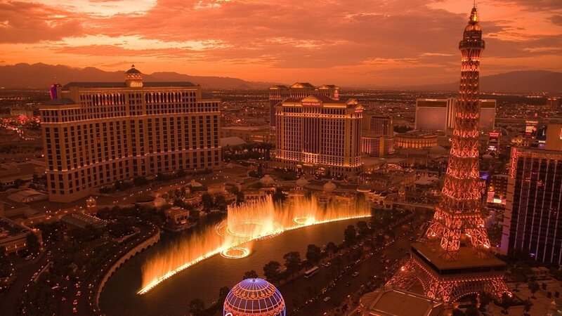Las Vegas sunset with fountains