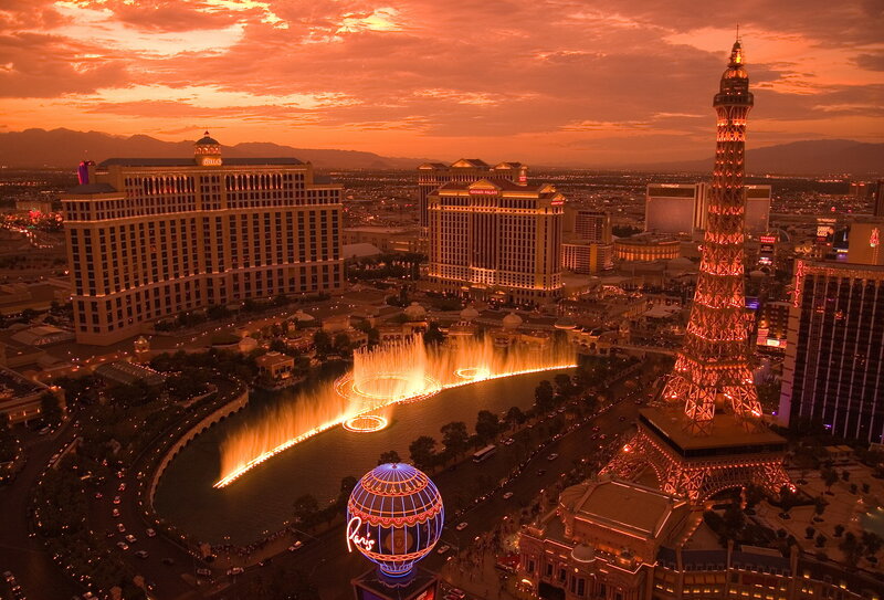 Las Vegas sunset with fountains