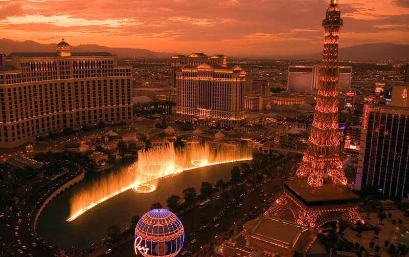 Las Vegas sunset with fountains