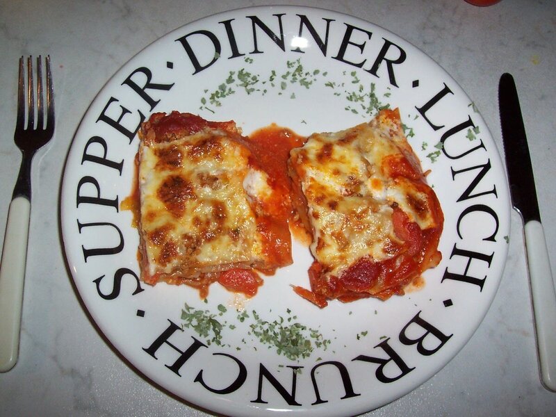 Lasagna on a themed plate