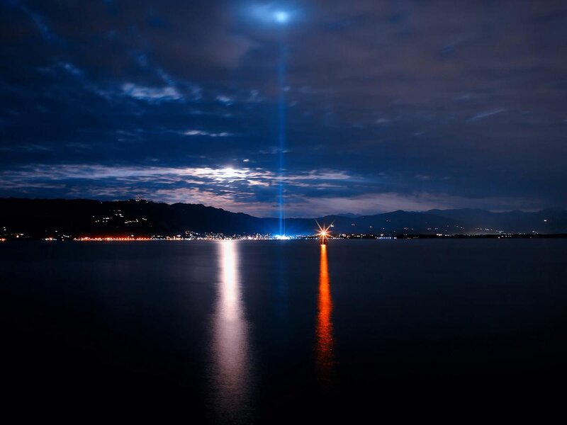 Laser Beams over Lake