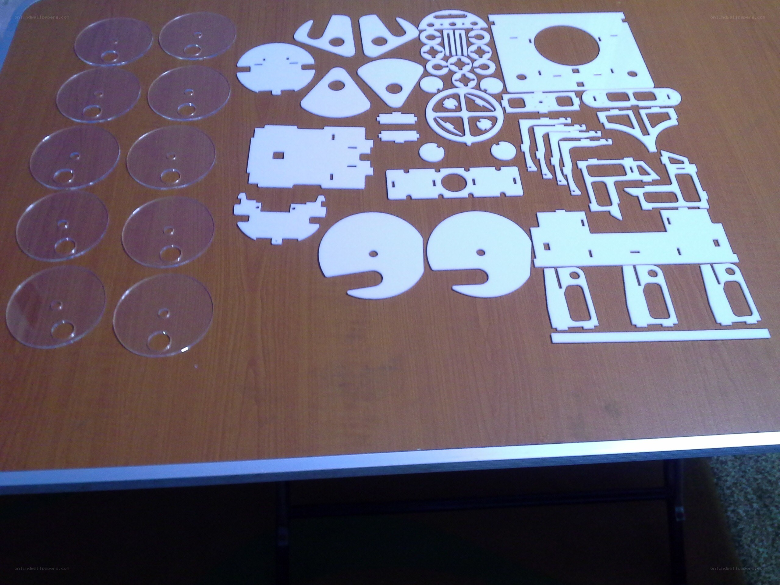 Laser-cut parts on a table