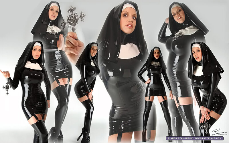 latex nun costume collage