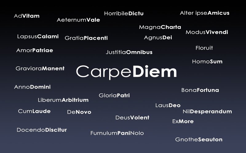 Latin phrases on dark background