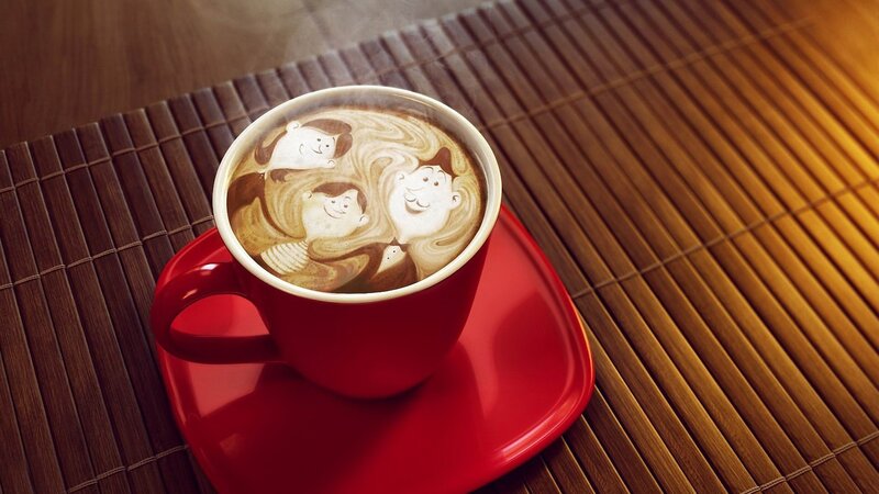 Latte art family scene