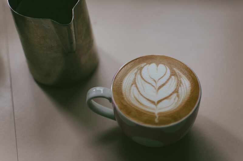 Latte Art in a Cup — Brown, Calm, Photograph, Pitcher