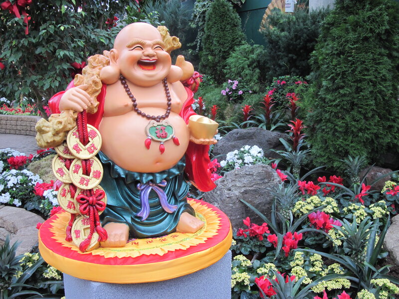 Laughing Buddha Statue — Green, Festive, Photograph