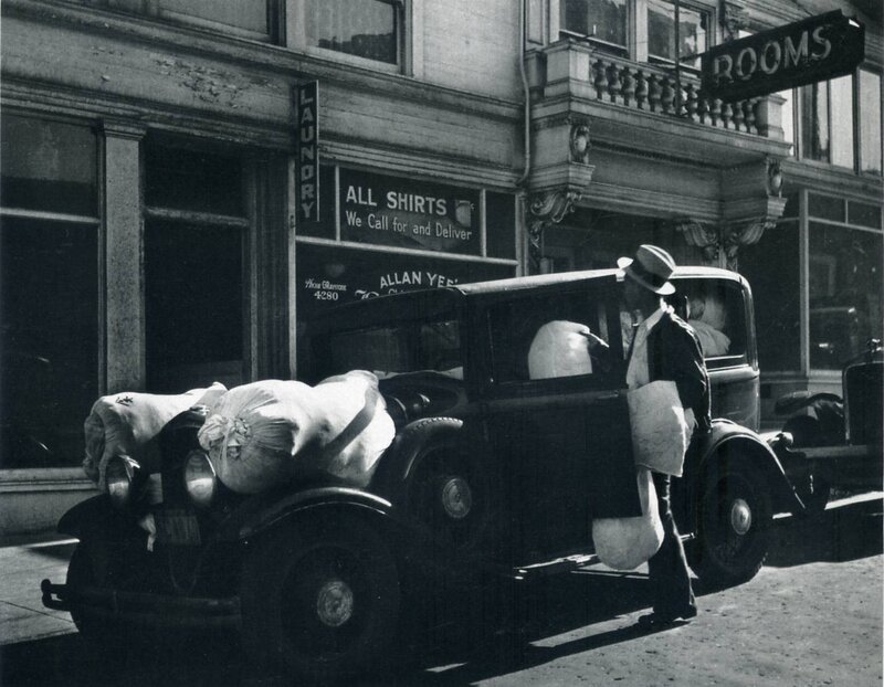 Laundry delivery in vintage car