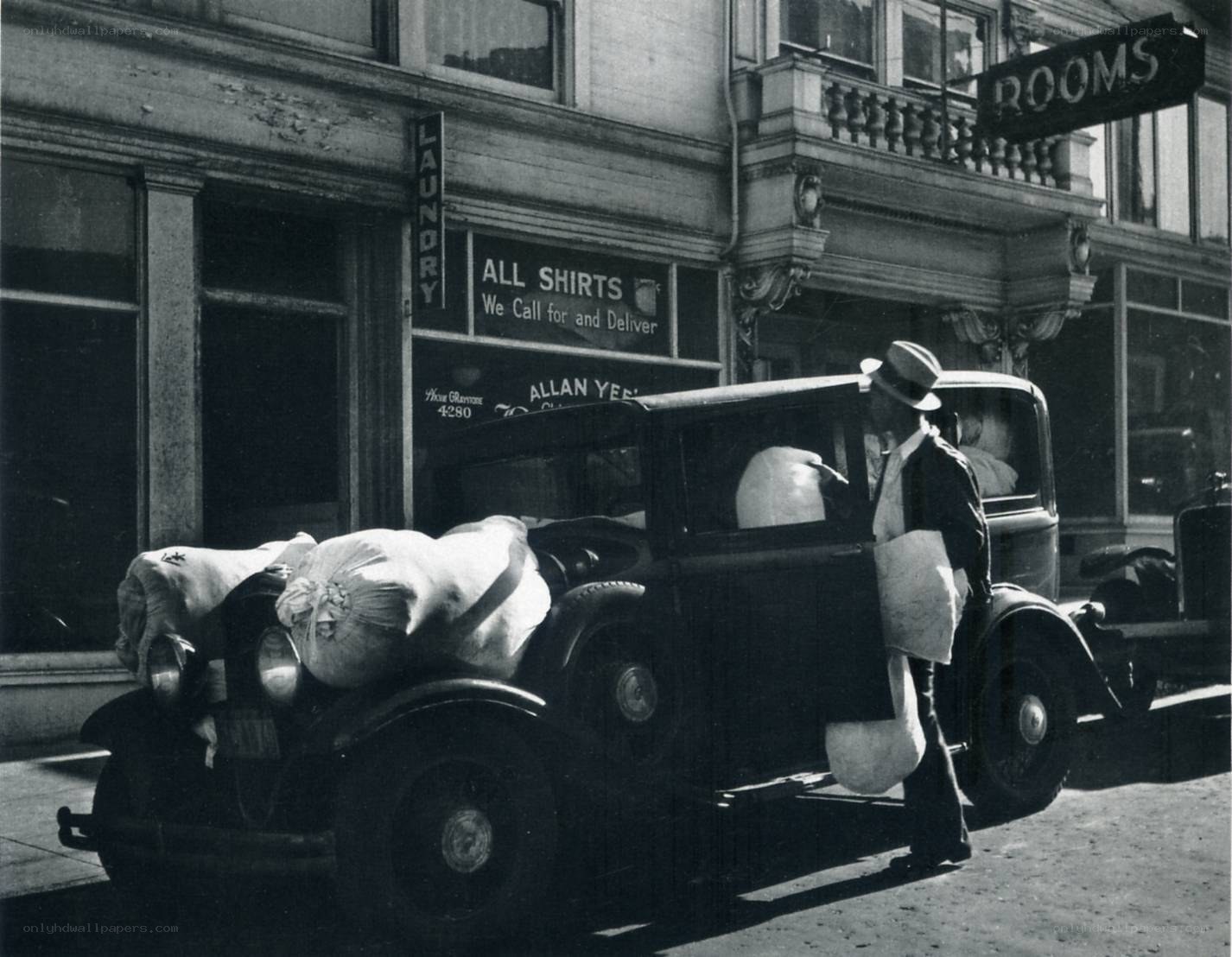 Laundry delivery in vintage car