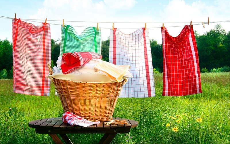 Laundry drying in a field