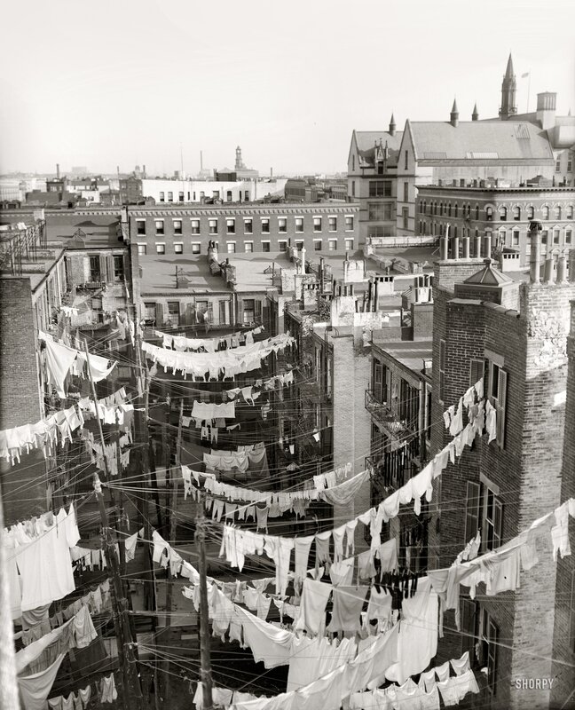 Laundry lines in a city alley