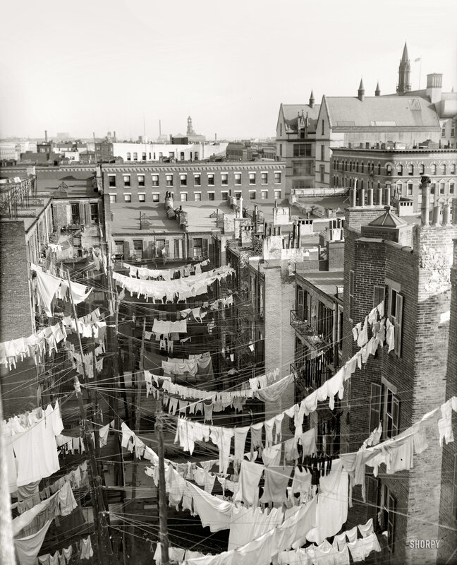 Laundry lines in a city alley