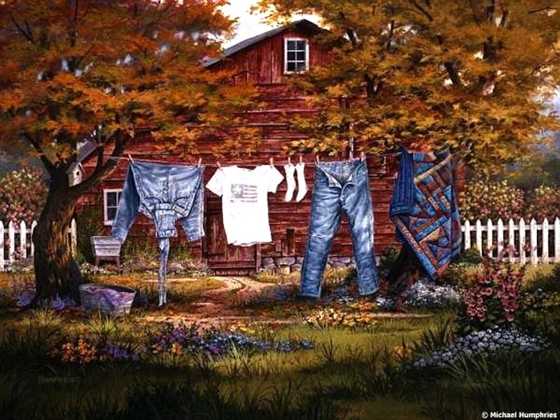 Laundry on a Clothesline — Red