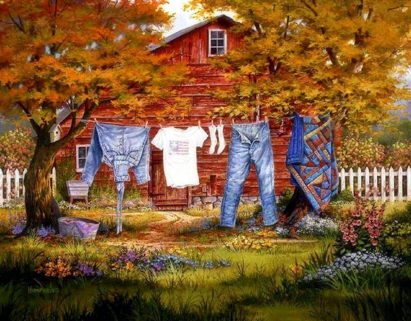 Laundry on Clothesline — Orange