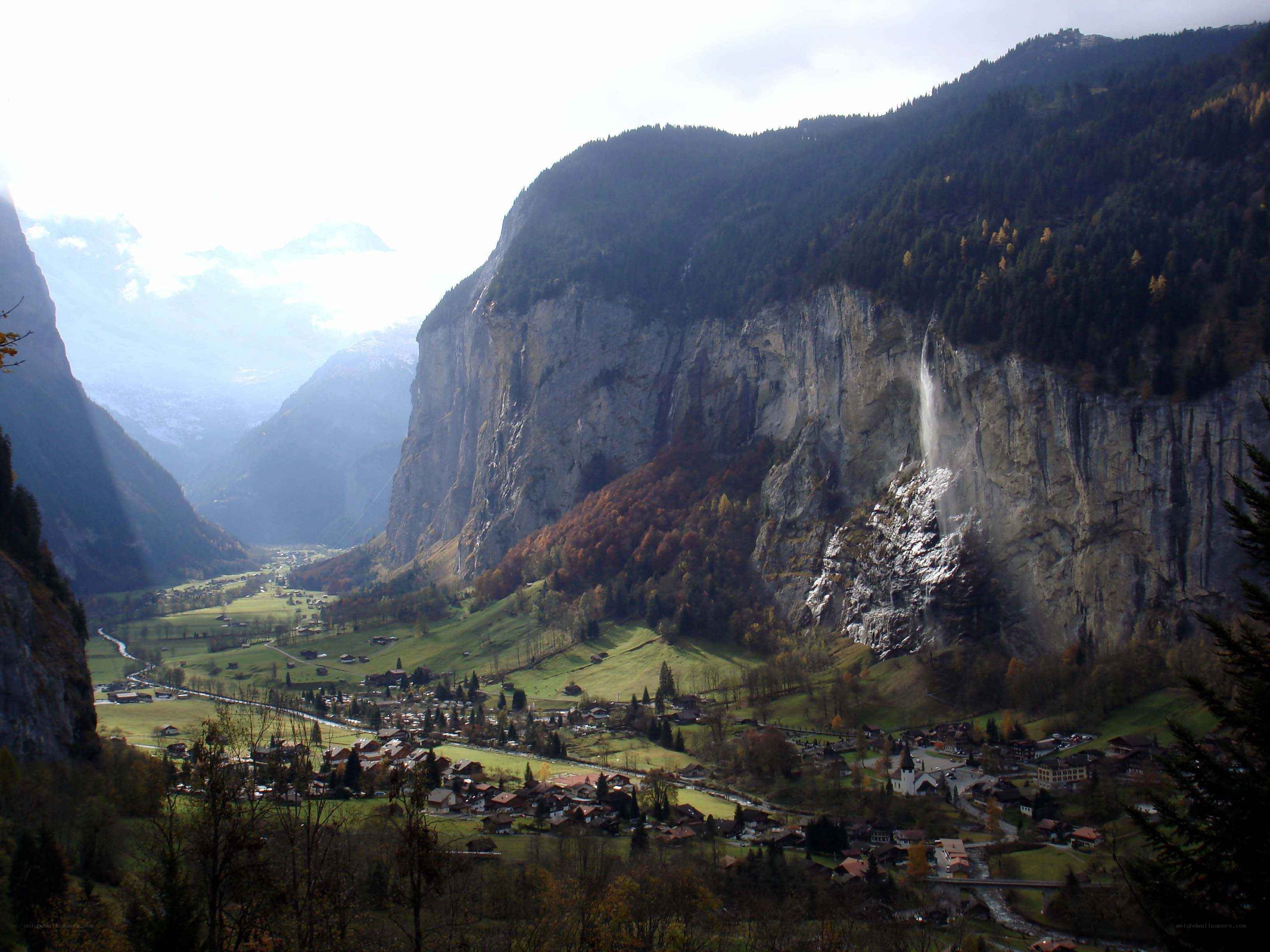 Lauterbrunnen valley with waterfall