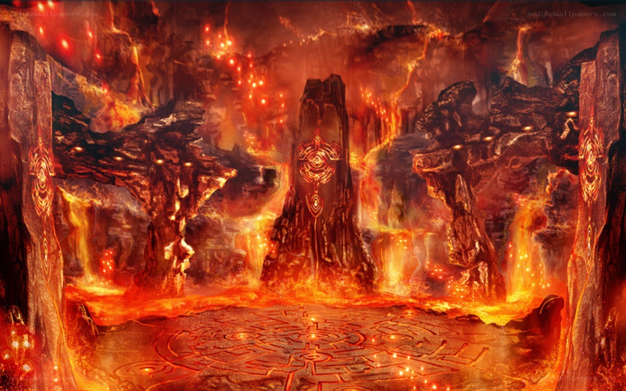lava cavern with mystical symbols