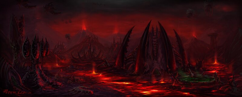 Lava-covered Alien Landscape — Red