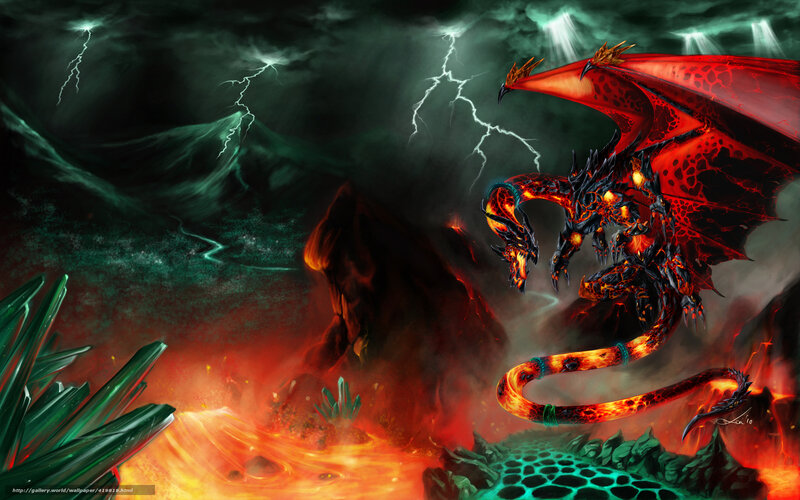Lava dragon in storm