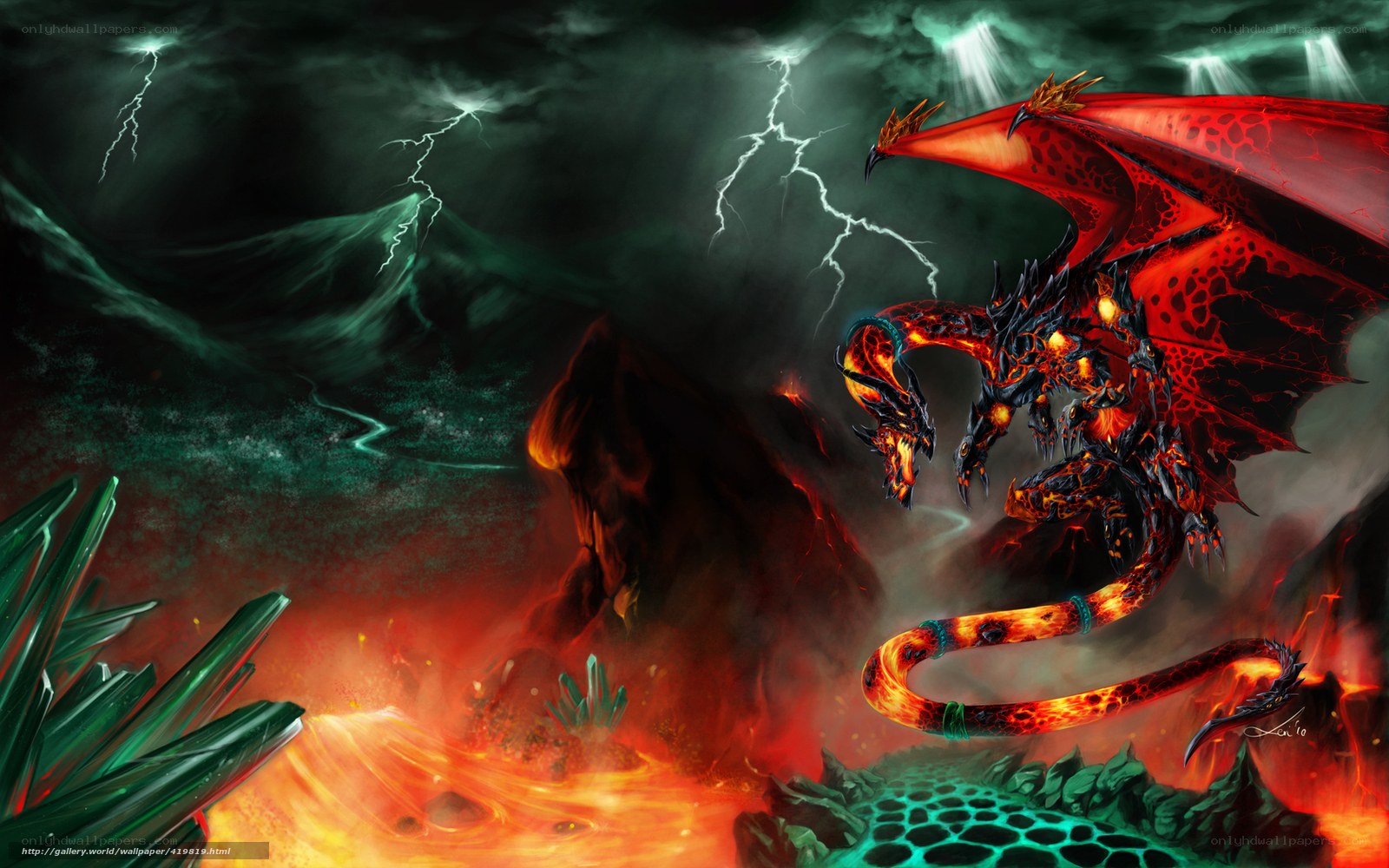 Lava dragon in storm