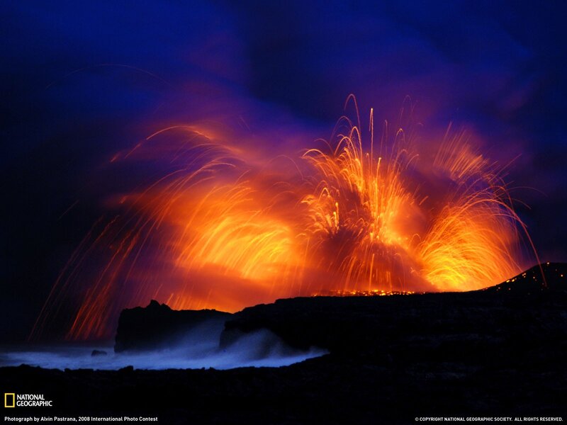 Lava Erupting at Night