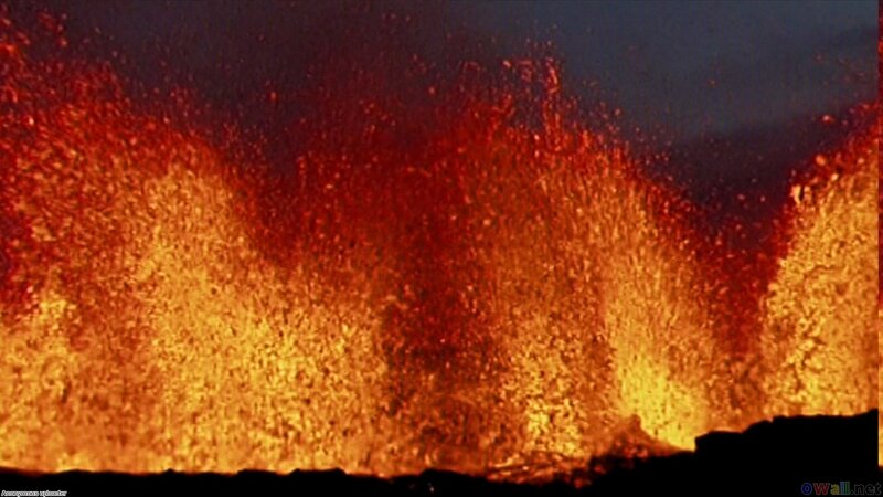 Lava Erupting from Volcano — Red, Dramatic, Night