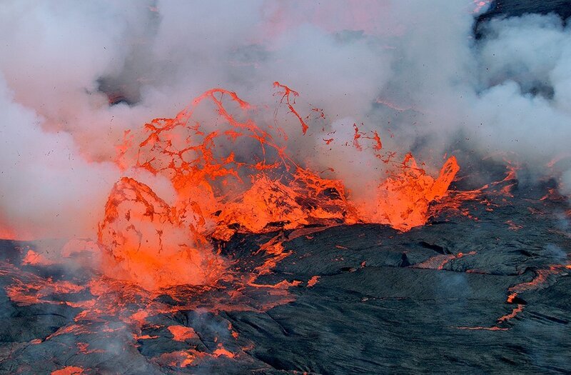 Lava Erupting from Volcano — Red, Dramatic, Photograph, Smoke, Fire