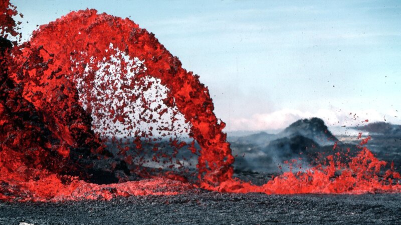 Lava Erupting from Volcano — Red, Dramatic, Photograph, Smoke, Sky, Black