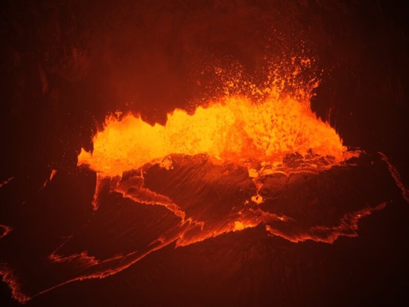 Lava Erupting from Volcano — Red, Dramatic