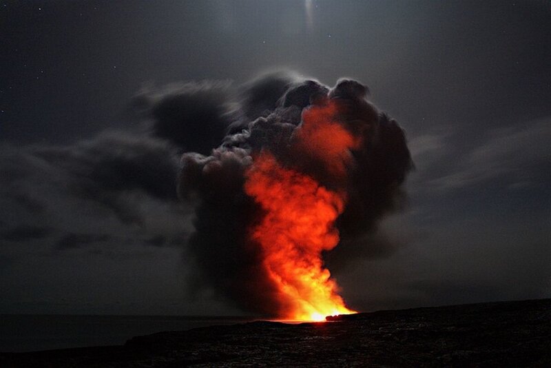 Lava Eruption at Night