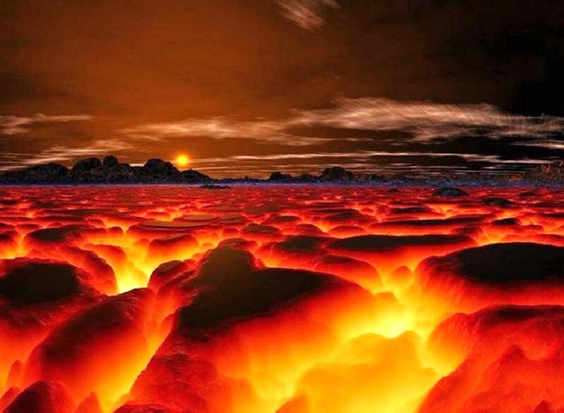 lava field at sunset