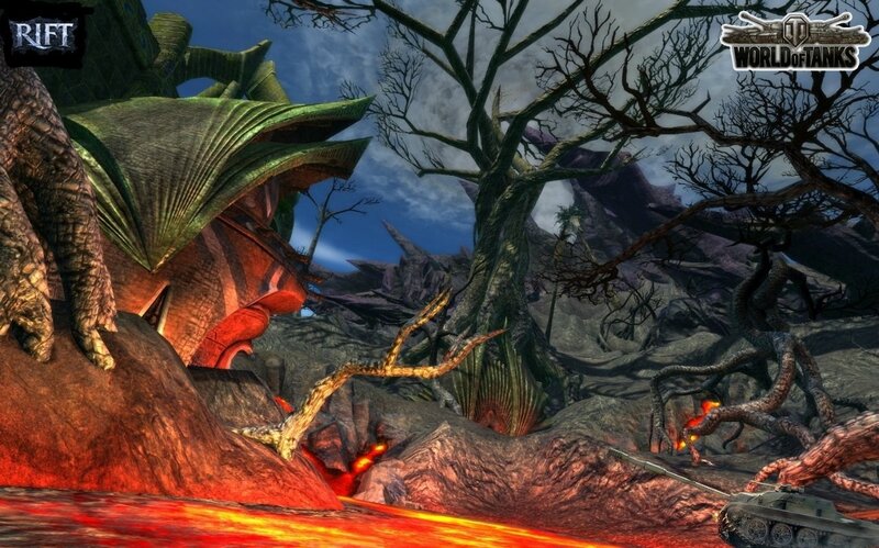 Lava-filled alien landscape