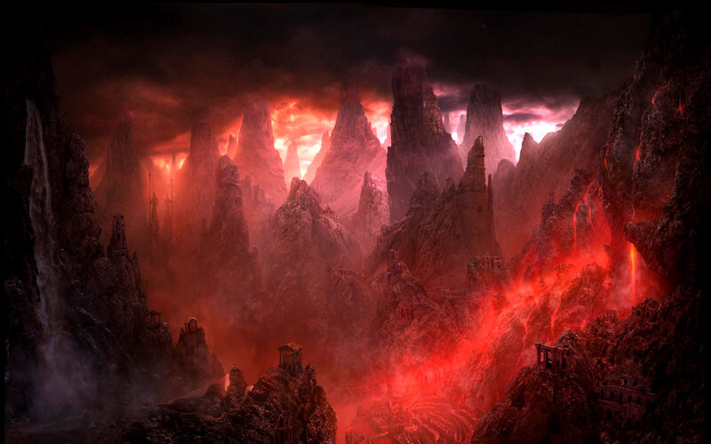 lava-filled mountain landscape