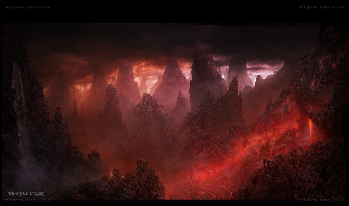 lava-filled mountain landscape