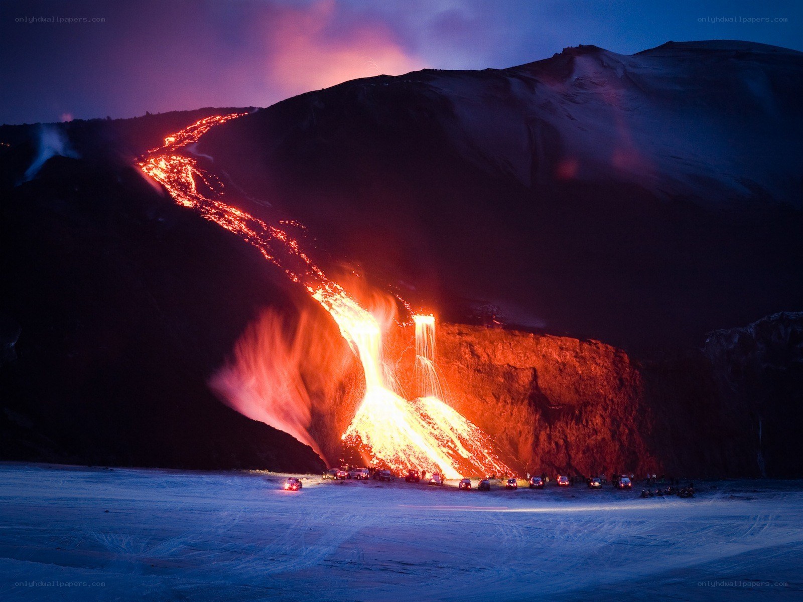 Lava flow at night