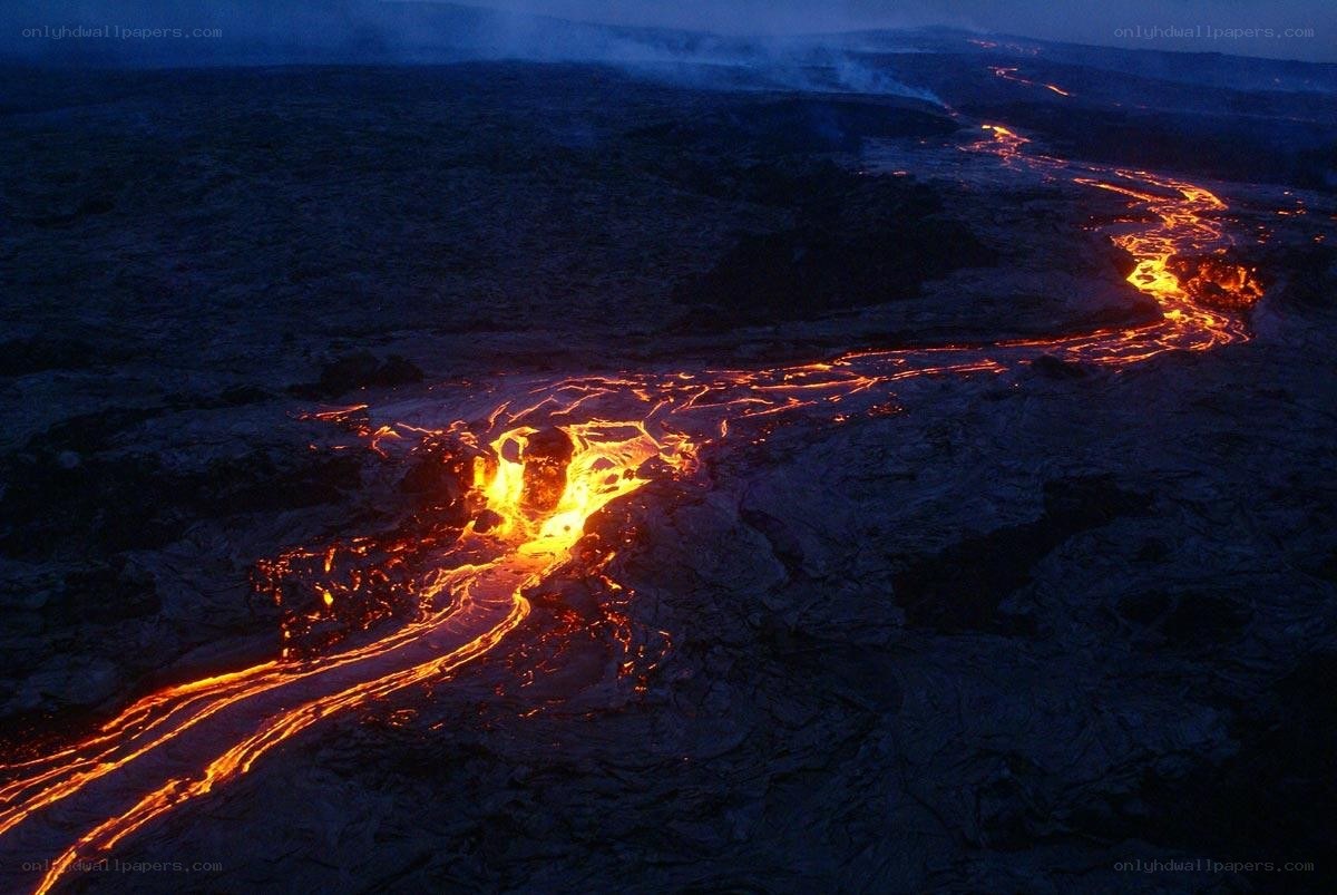 Lava flow at night