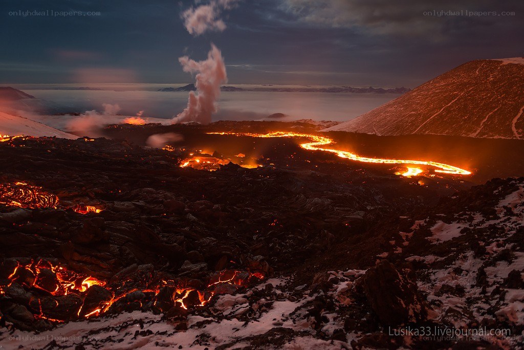 Lava flow at night