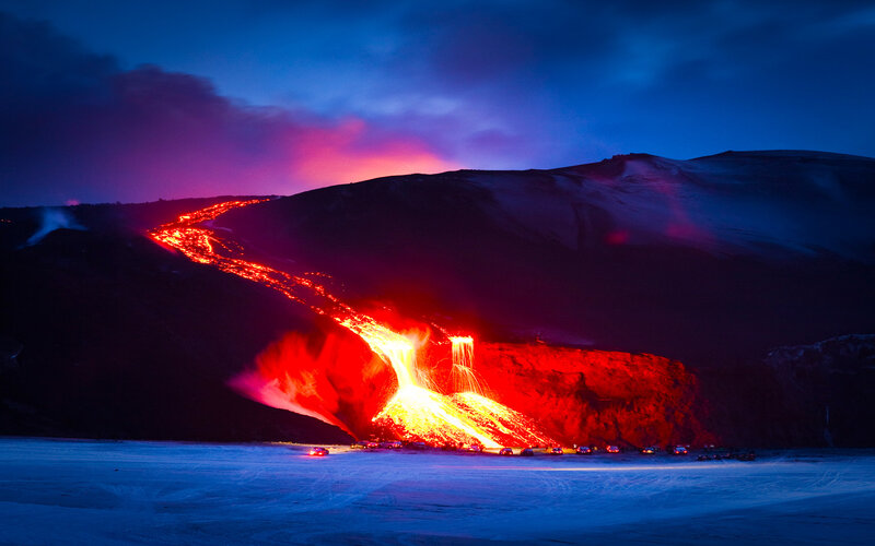 Lava flow at night