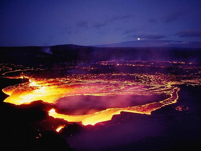 Lava flow at night
