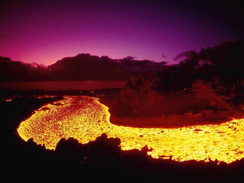 Lava flow at night