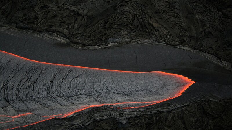 Lava Flow at Night — Black, Dramatic, Photograph, Rock