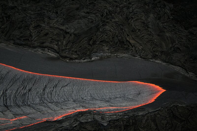 Lava Flow at Night — Black, Dramatic, Photograph, Rock, Volcano