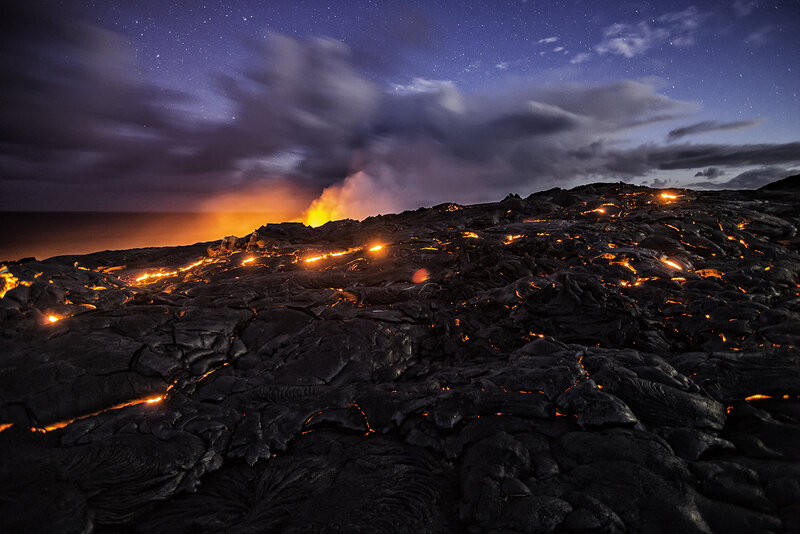 Lava Flow at Night — Black, Dramatic