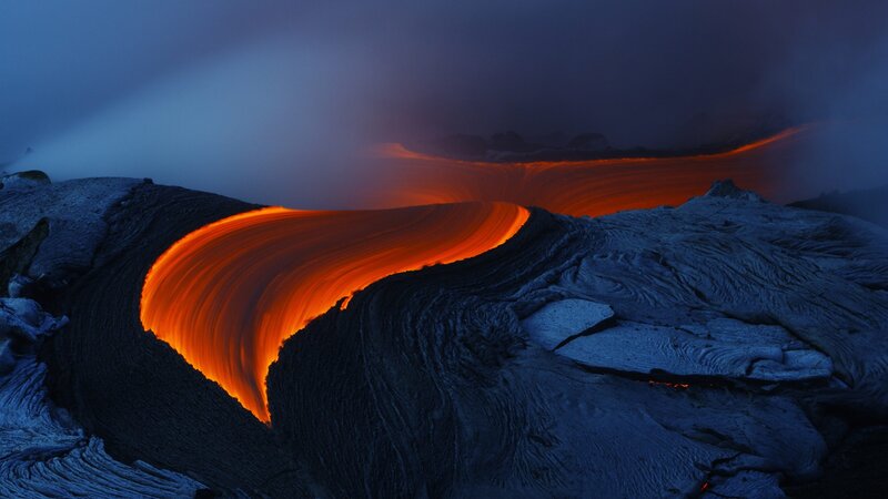 Lava Flow at Night — Orange, Dramatic