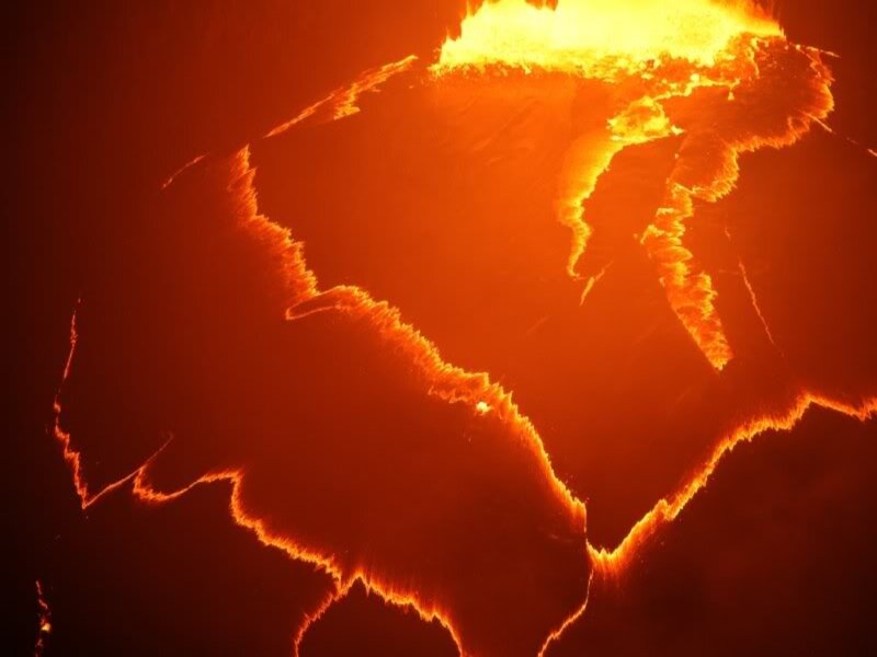 Lava Flow at Night — Red, Dramatic, Photograph