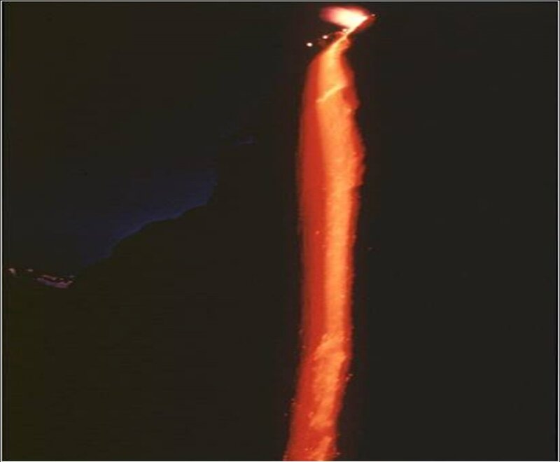 Lava Flow at Night — Red, Dramatic, Photograph, Volcano