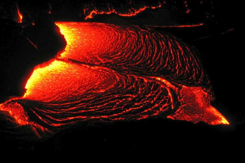 Lava Flow at Night — Red, Dramatic